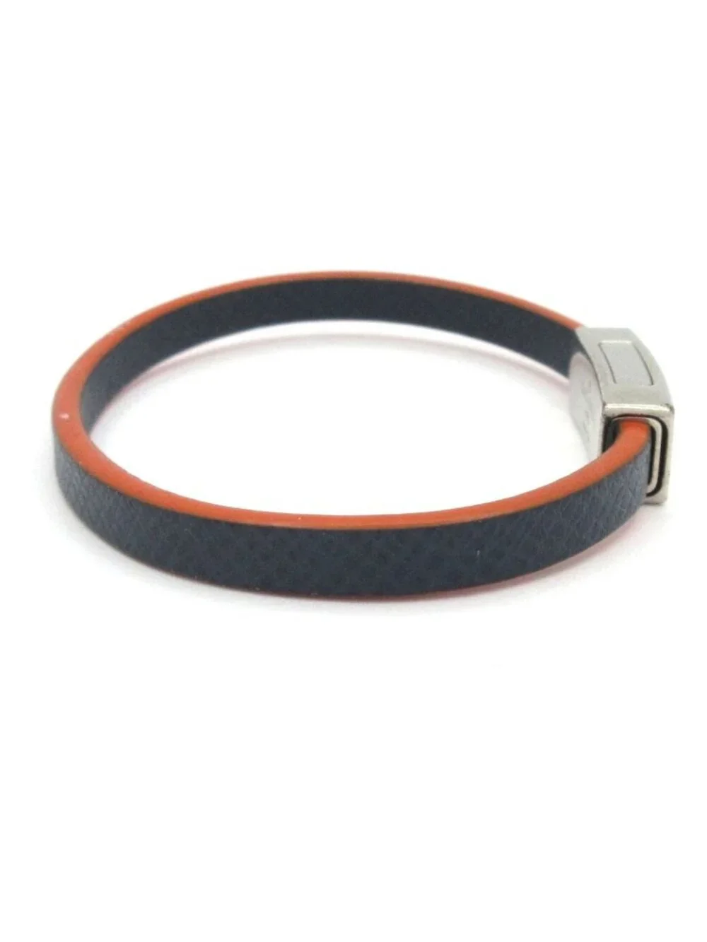 Louis Vuitton Bracelet Edge It Leather Navy Orange Silver